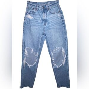 American Eagle Outfitters Women’s Straight Leg Distressed Light Blue Jeans